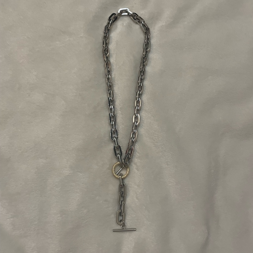 Chunky Mixed Metal Chain Toggle Necklace - Silver & Gold